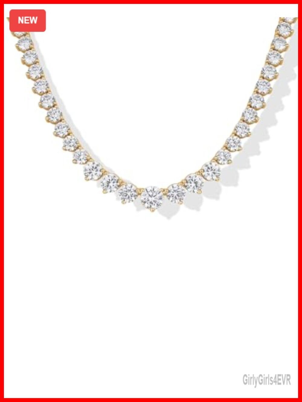 14K Gold Plated Cubic Zirconia Tennis Necklace Graduated CZ Pendant Necklace
